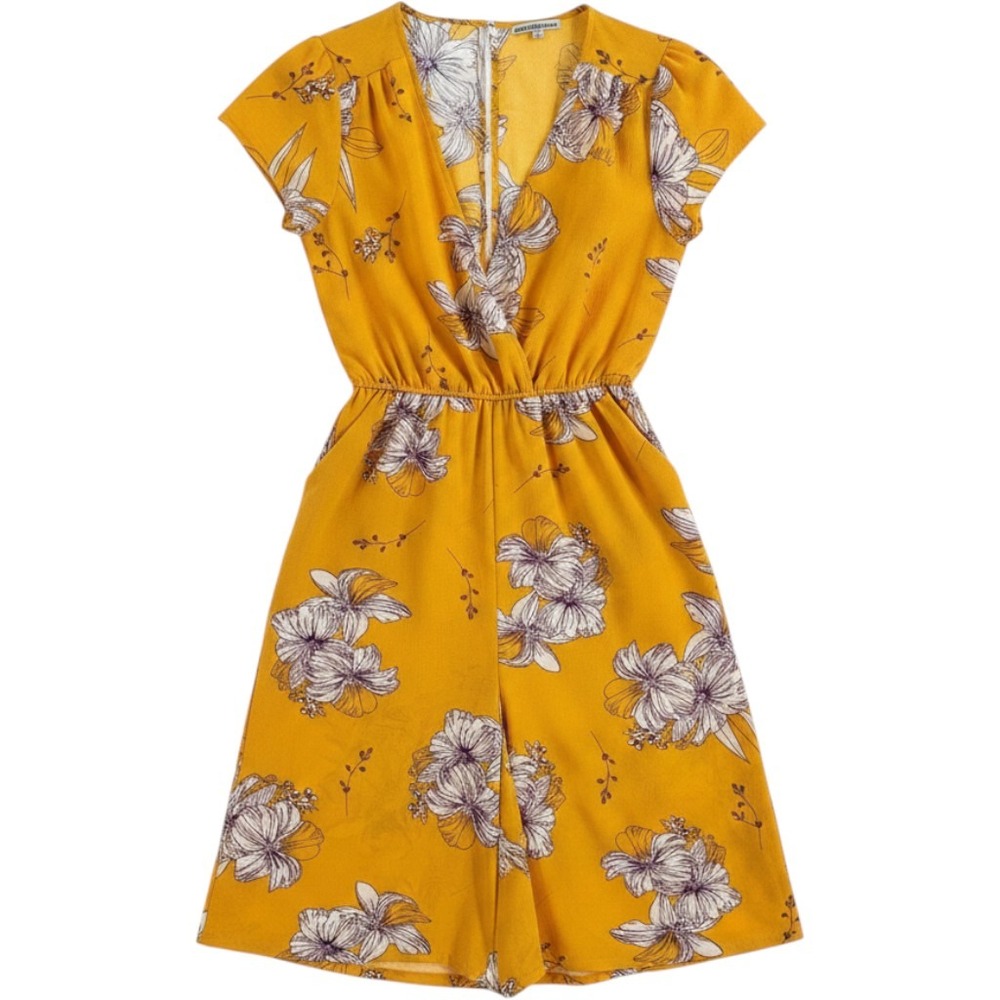 Charlotte Russe Floral‎ V-Neck Romper Yellow Purple XS